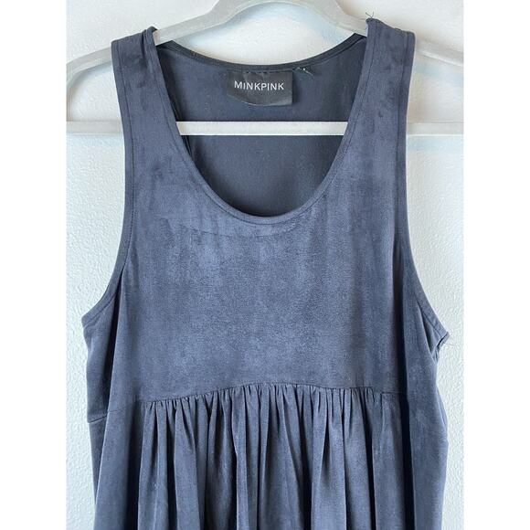 MINKPINK Sz M Black Empire Waist Laser Cut Sleeveless Racerback Dress - Picture 3 of 10